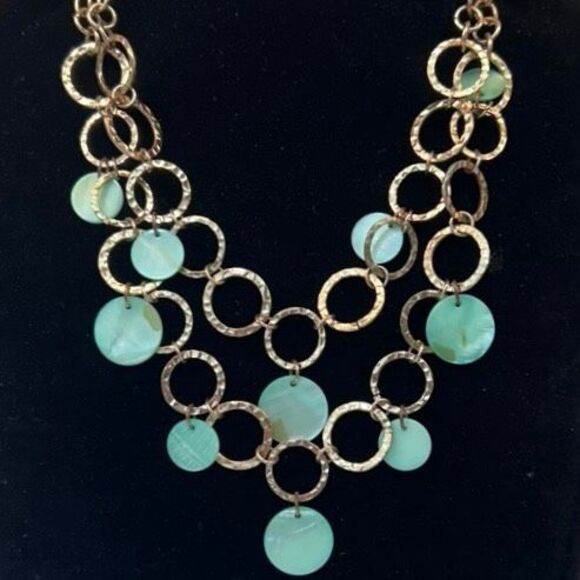 Vtg Chunky Statement Necklace Women's 18" Gold-tone Hammered Interlinked Hoop - Picture 3 of 5